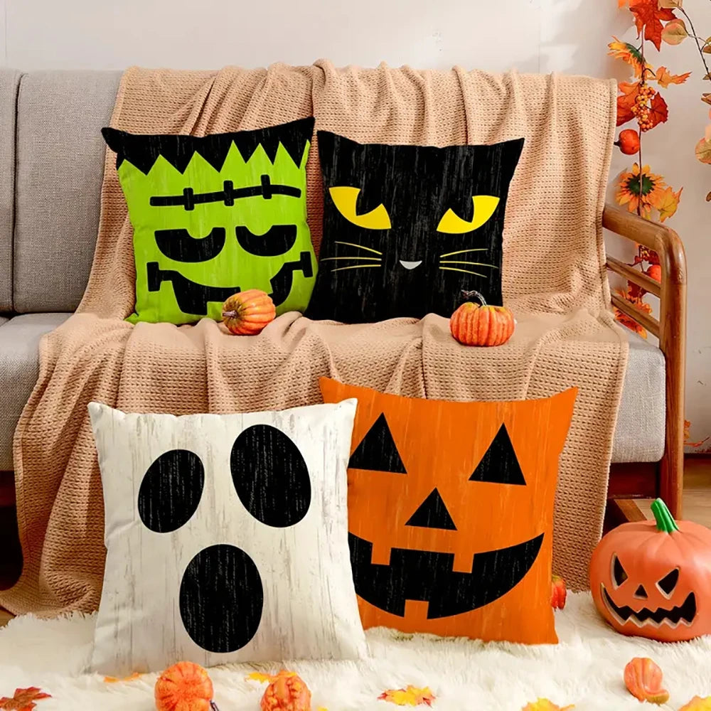 1 piece Halloween decorative cushion cover, Halloween funny expression pillow cover, suitable for party home room decoration